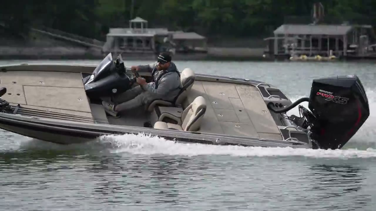 A Phoenix bass boat running fast across open water, from Launch Pad’s Phoenix production