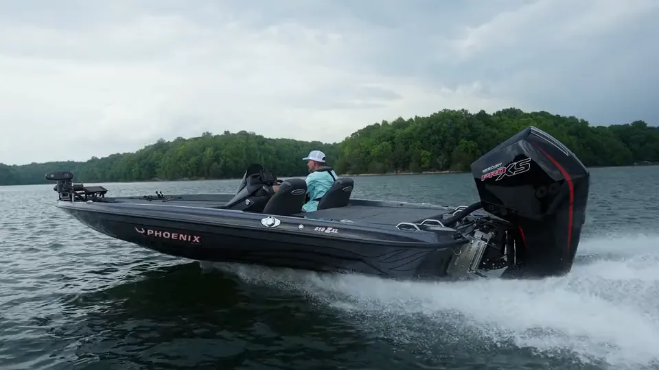 An excerpt from the Phoenix running film, showing a bass boat at speed on open water