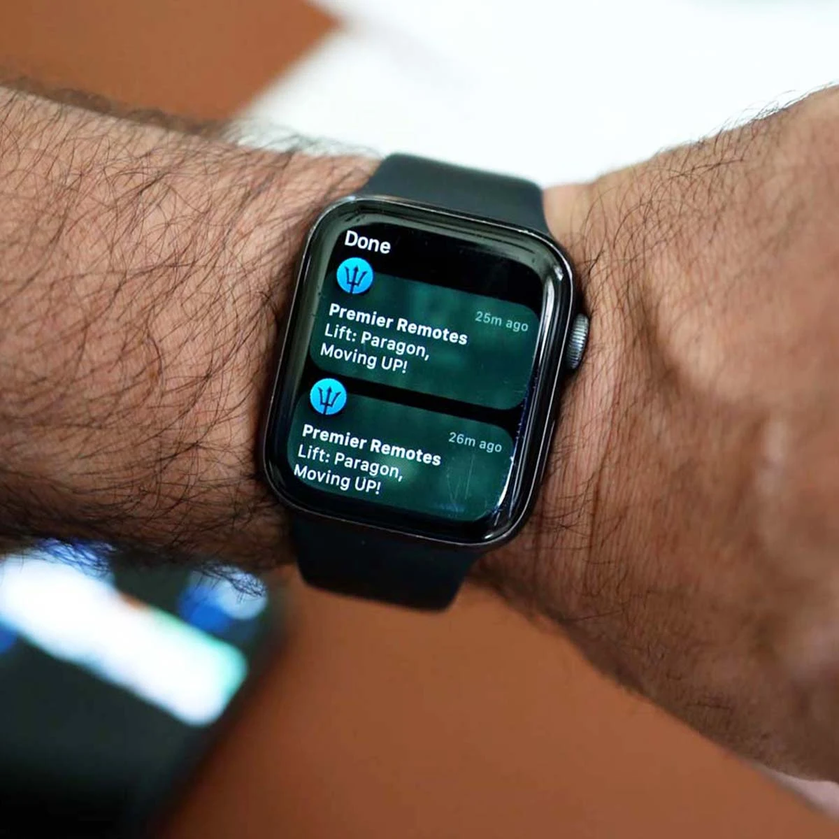 The Premier Remotes project shown on a watch worn at the wrist