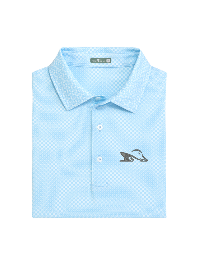 Heritage Blue GenTeal performance polo with the embroidered Prodigy duck
