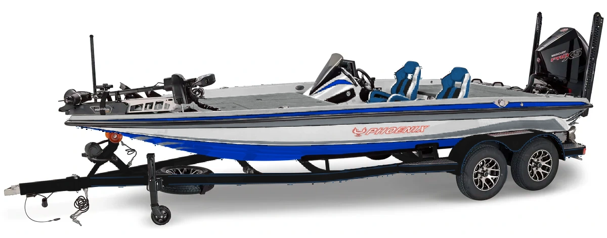 Phoenix boat colors changing in a product color study, from blue to red, teal, orange, and silver